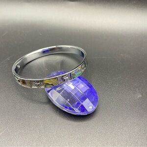 Abalone Shell Bangle Bracelet Inlay Silver Tone Moose